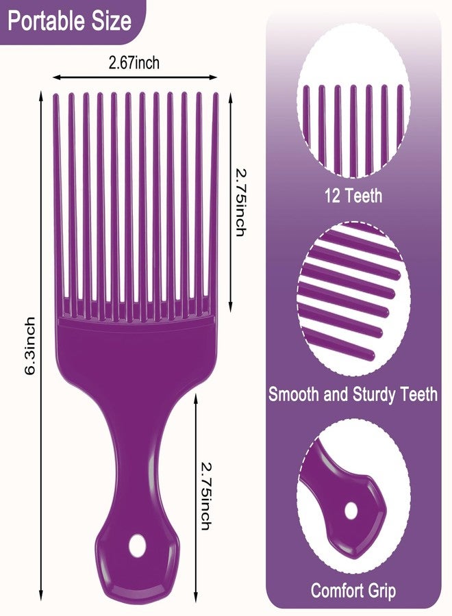 SIMPOR 2 Pcs Hair Pick Comb Wide Tooth Lift for Hair Styling Detangling Plastic Afro Pick for Women Men (Purple, Black) - Image 2